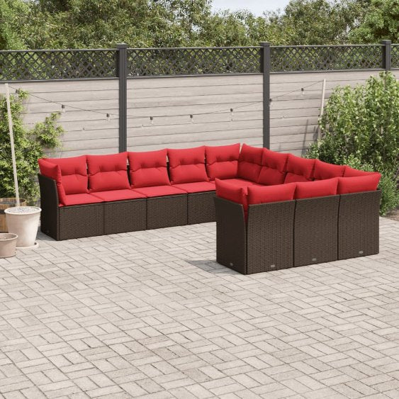vidaXL 11-teiliges Gartensofa-Set mit Kissen, schwarzes Polyrattan