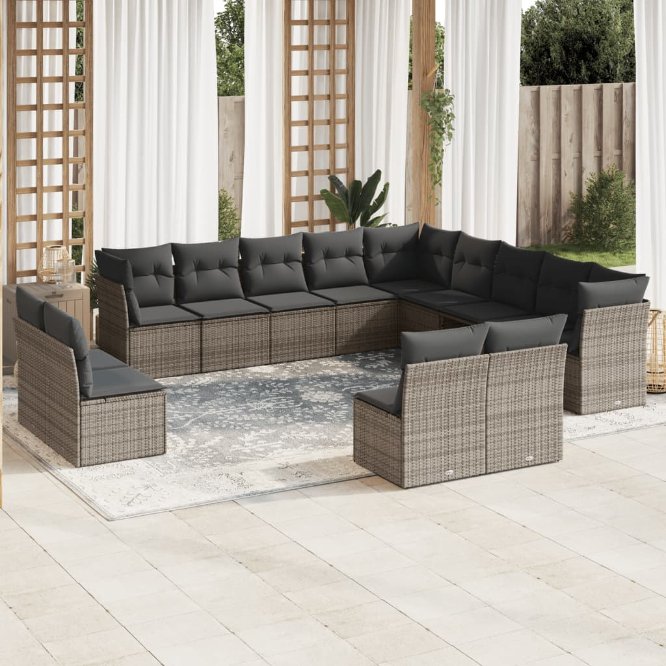 vidaXL 11-tlg. Garten-Sofagarnitur mit Kissen Schwarz Poly Rattan