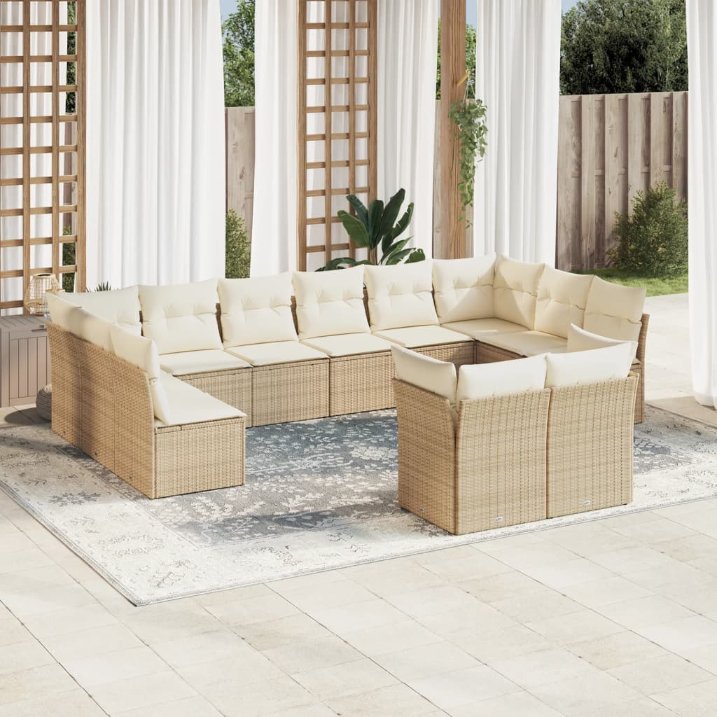 vidaXL 12-tlg. Garten-Sofagarnitur mit Kissen Schwarz Poly Rattan