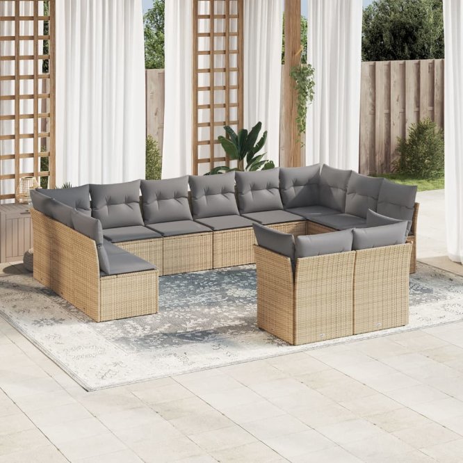 vidaXL 12-tlg. Garten-Sofagarnitur mit Kissen Schwarz Poly Rattan