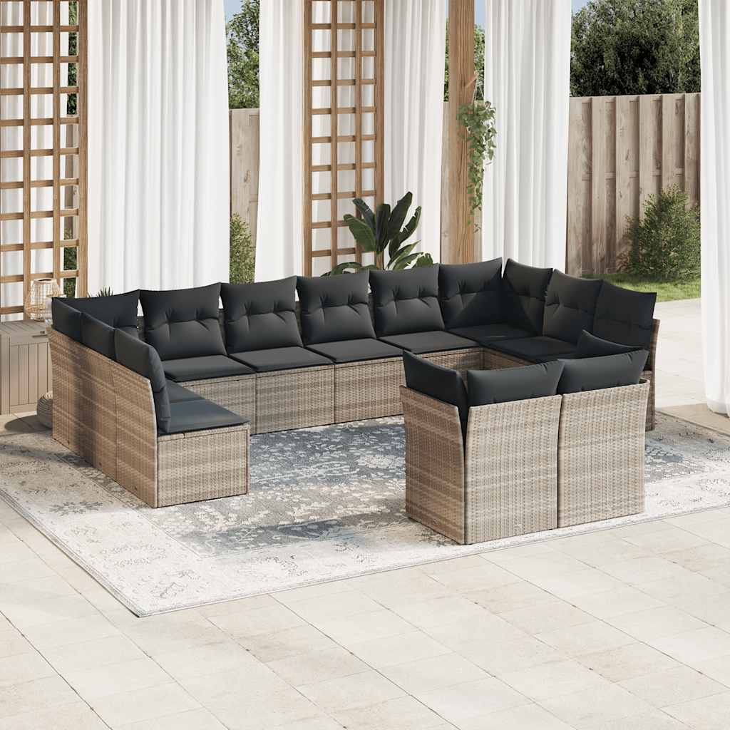 vidaXL 12-tlg. Garten-Sofagarnitur mit Kissen Schwarz Poly Rattan