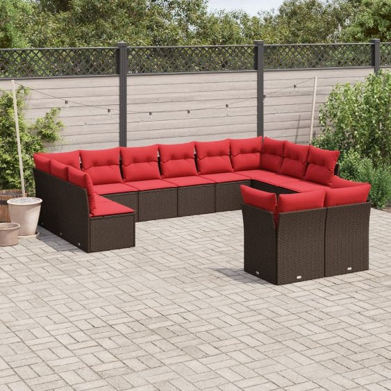 vidaXL 12-teiliges Gartensofa-Set mit Kissen, schwarzes Polyrattan
