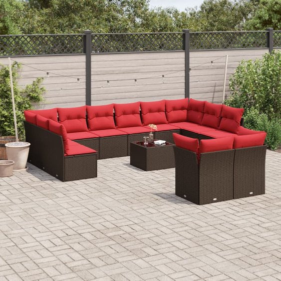vidaXL 12-teiliges Gartensofa-Set mit Kissen, schwarzes Polyrattan