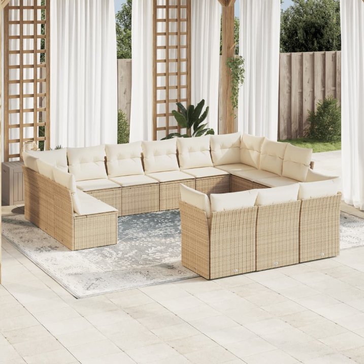 13-tlg. Garten-Sofagarnitur mit Kissen Schwarz Poly Rattan
