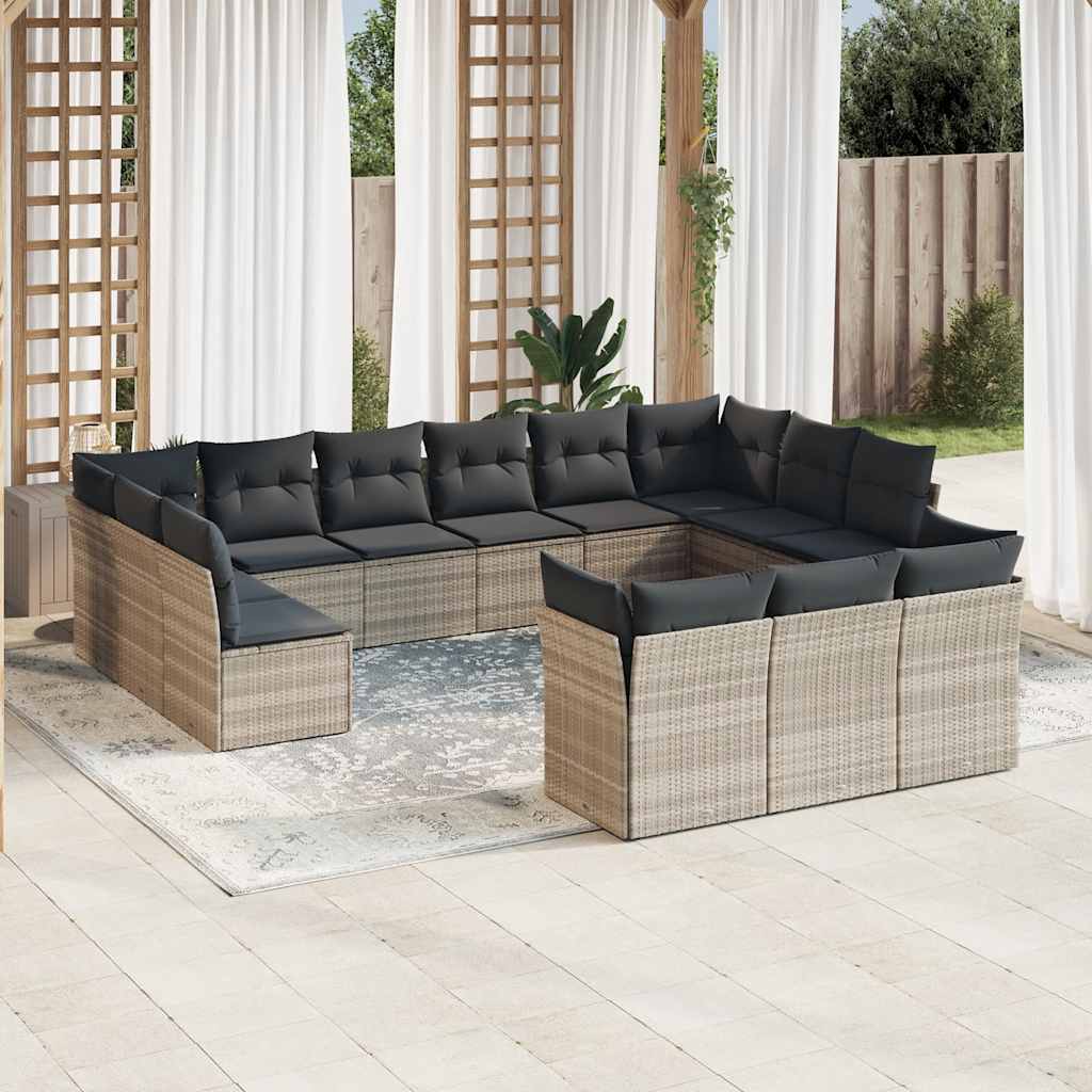 13-tlg. Garten-Sofagarnitur mit Kissen Schwarz Poly Rattan