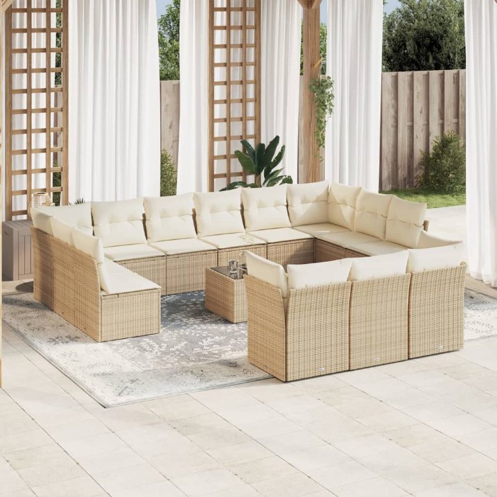 13-tlg. Garten-Sofagarnitur mit Kissen Schwarz Poly Rattan