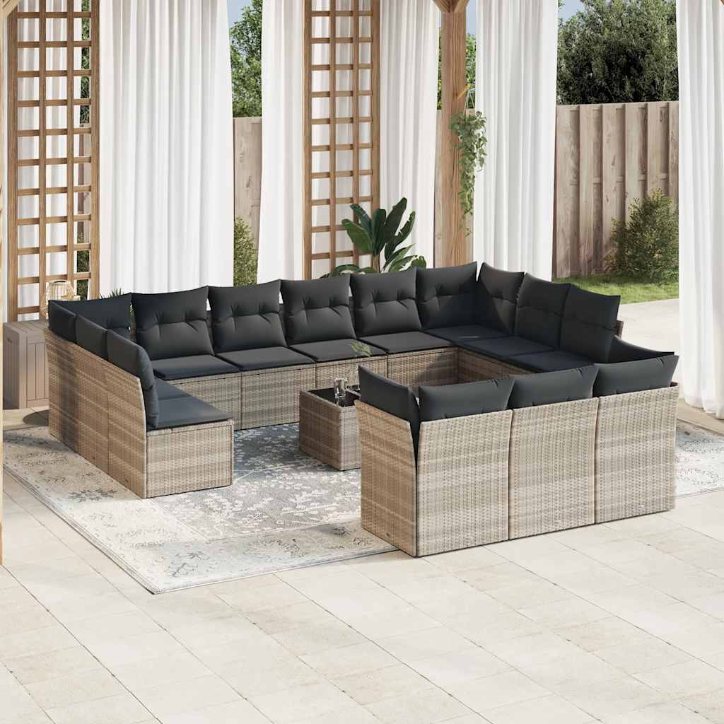 13-tlg. Garten-Sofagarnitur mit Kissen Schwarz Poly Rattan