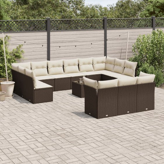 13-tlg. Garten-Sofagarnitur mit Kissen Schwarz Poly Rattan