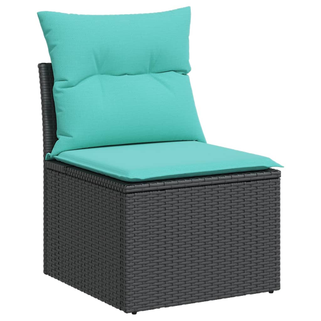 vidaXL 12-teiliges Gartensofa-Set mit Kissen, schwarzes Polyrattan