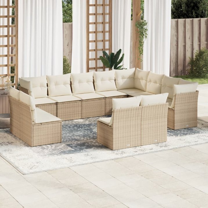 vidaXL 12-tlg. Garten-Sofagarnitur mit Kissen Schwarz Poly Rattan