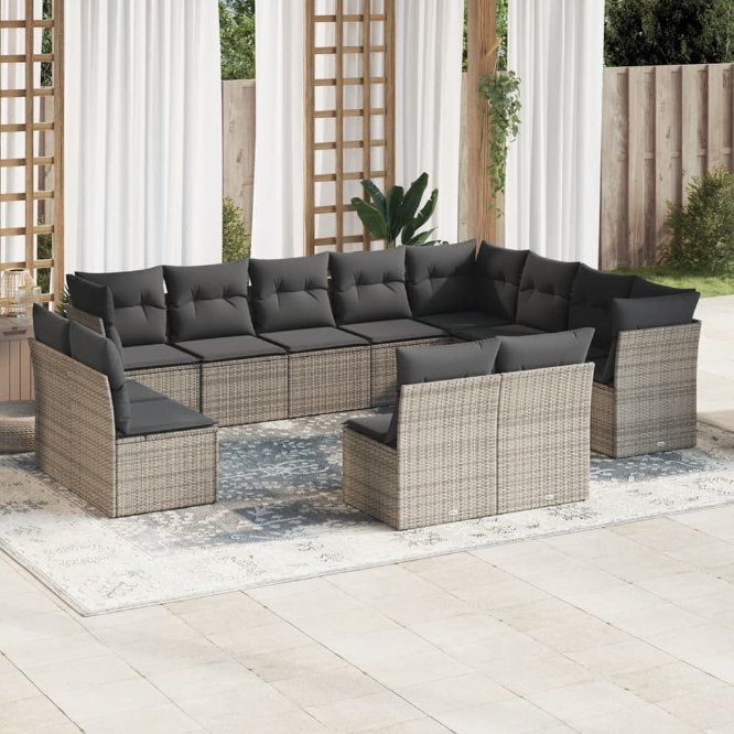 vidaXL 12-tlg. Garten-Sofagarnitur mit Kissen Schwarz Poly Rattan
