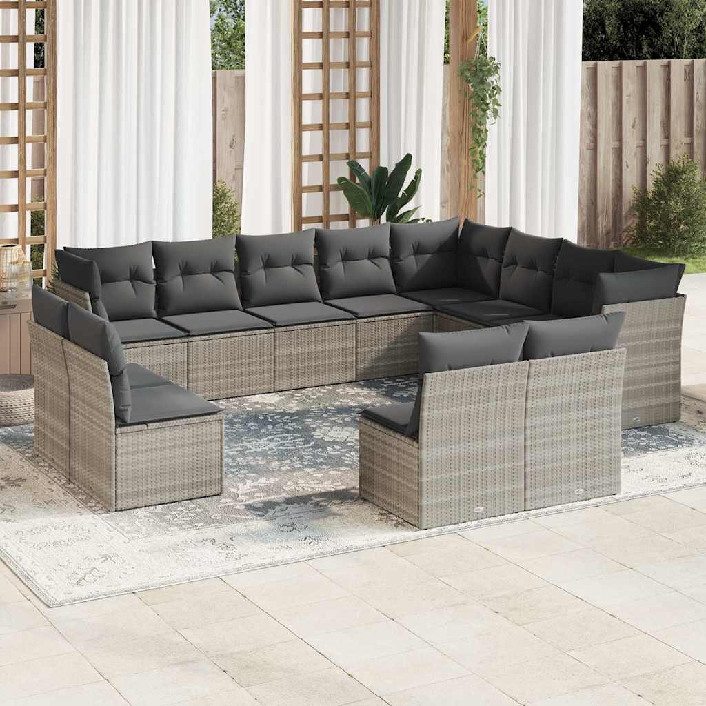 vidaXL 12-tlg. Garten-Sofagarnitur mit Kissen Schwarz Poly Rattan
