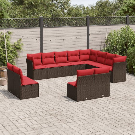 vidaXL 12-teiliges Gartensofa-Set mit Kissen, schwarzes Polyrattan