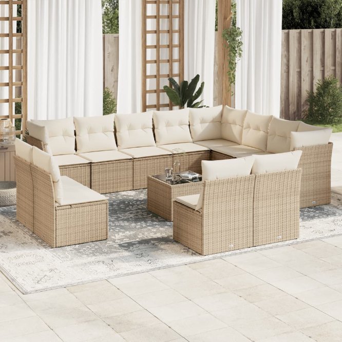 vidaXL 12-tlg. Garten-Sofagarnitur mit Kissen Schwarz Poly Rattan