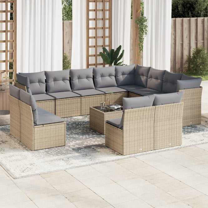 vidaXL 12-tlg. Garten-Sofagarnitur mit Kissen Schwarz Poly Rattan
