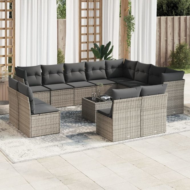 vidaXL 12-tlg. Garten-Sofagarnitur mit Kissen Schwarz Poly Rattan