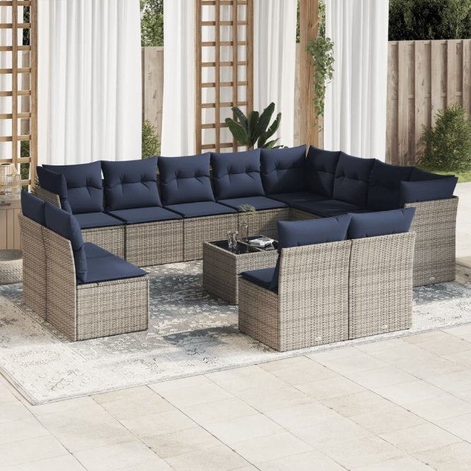vidaXL 12-teiliges Gartensofa-Set mit Kissen, schwarzes Polyrattan