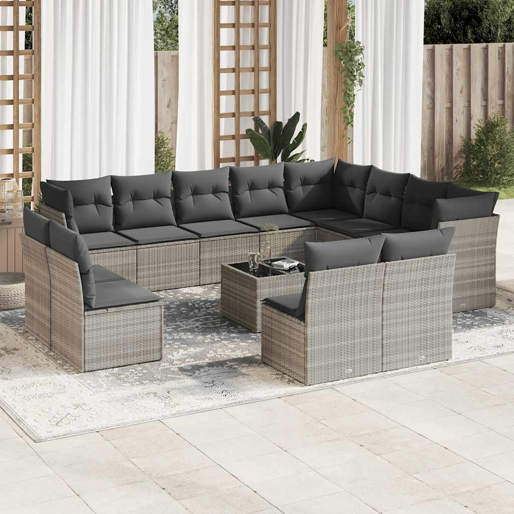 vidaXL 12-tlg. Garten-Sofagarnitur mit Kissen Schwarz Poly Rattan