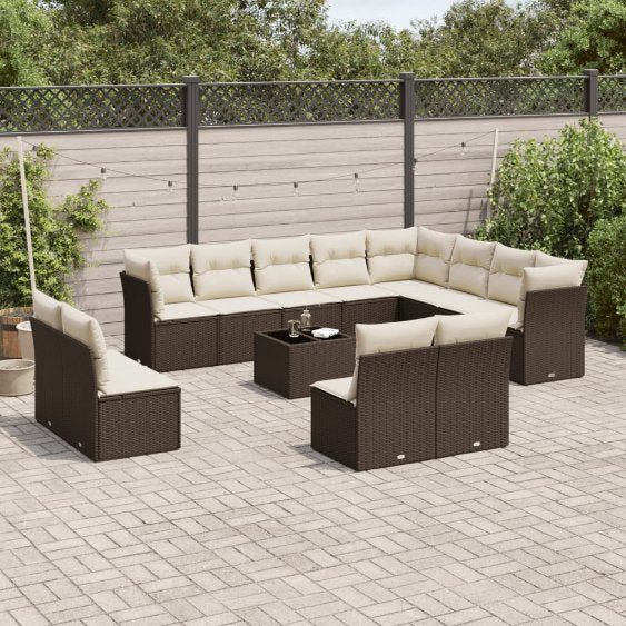 vidaXL 12-tlg. Garten-Sofagarnitur mit Kissen Schwarz Poly Rattan