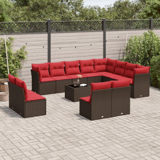 vidaXL 12-teiliges Gartensofa-Set mit Kissen, schwarzes Polyrattan