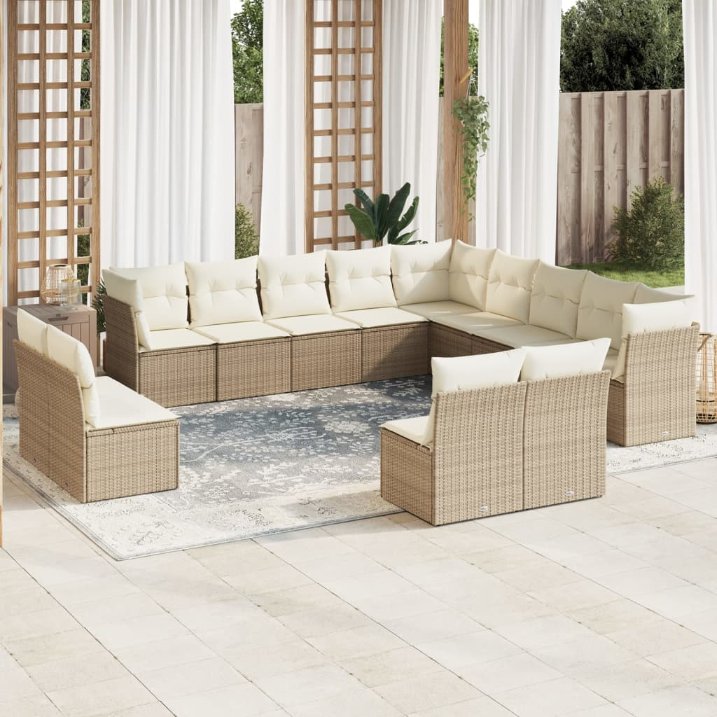 13-tlg. Garten-Sofagarnitur mit Kissen Schwarz Poly Rattan