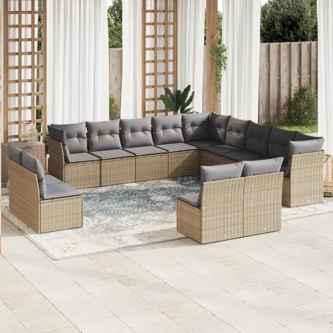 13-tlg. Garten-Sofagarnitur mit Kissen Schwarz Poly Rattan
