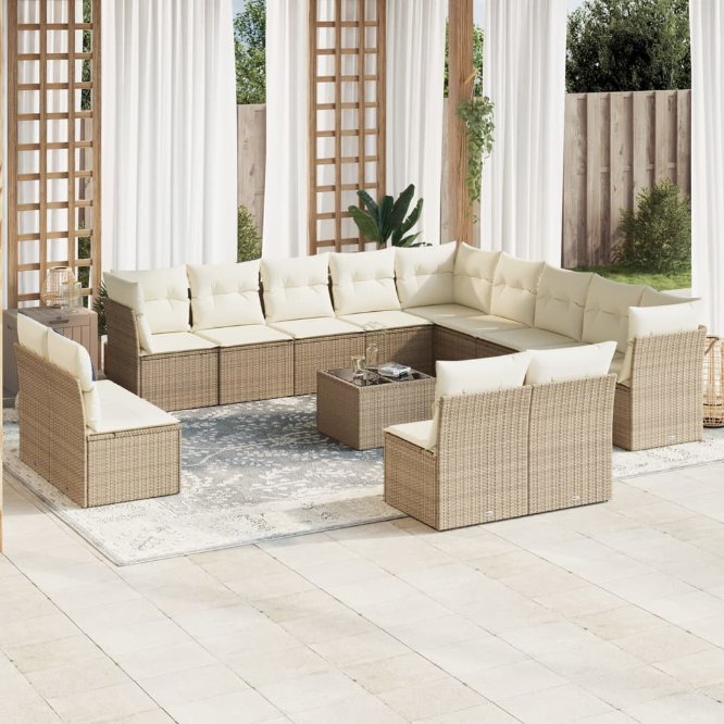 13-tlg. Garten-Sofagarnitur mit Kissen Schwarz Poly Rattan