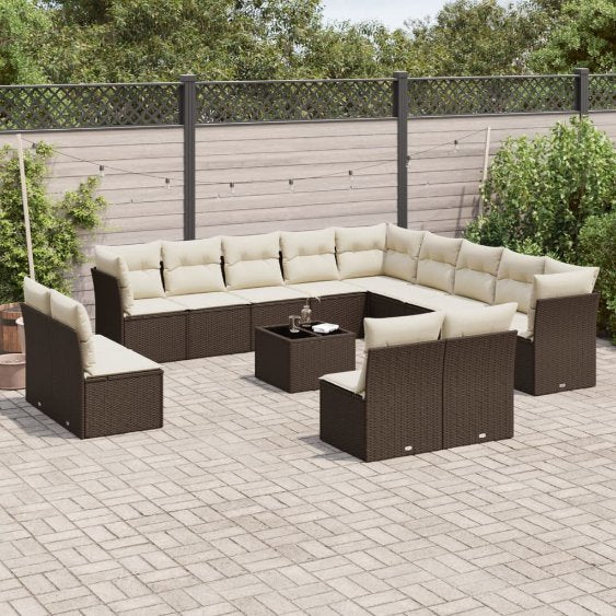 13-tlg. Garten-Sofagarnitur mit Kissen Schwarz Poly Rattan