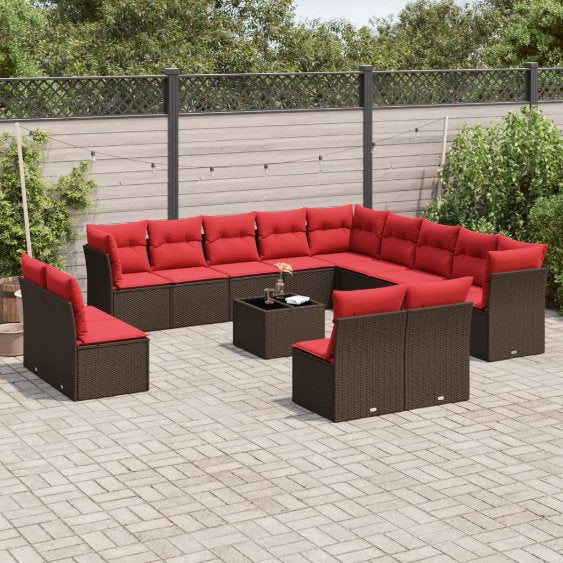 13-teiliges Gartensofa-Set mit Kissen, schwarzes Polyrattan
