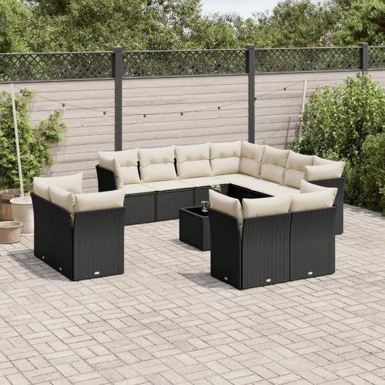 vidaXL 11-tlg. Garten-Sofagarnitur mit Kissen Schwarz Poly Rattan