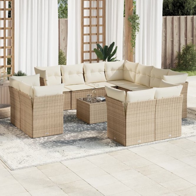 vidaXL 11-tlg. Garten-Sofagarnitur mit Kissen Schwarz Poly Rattan