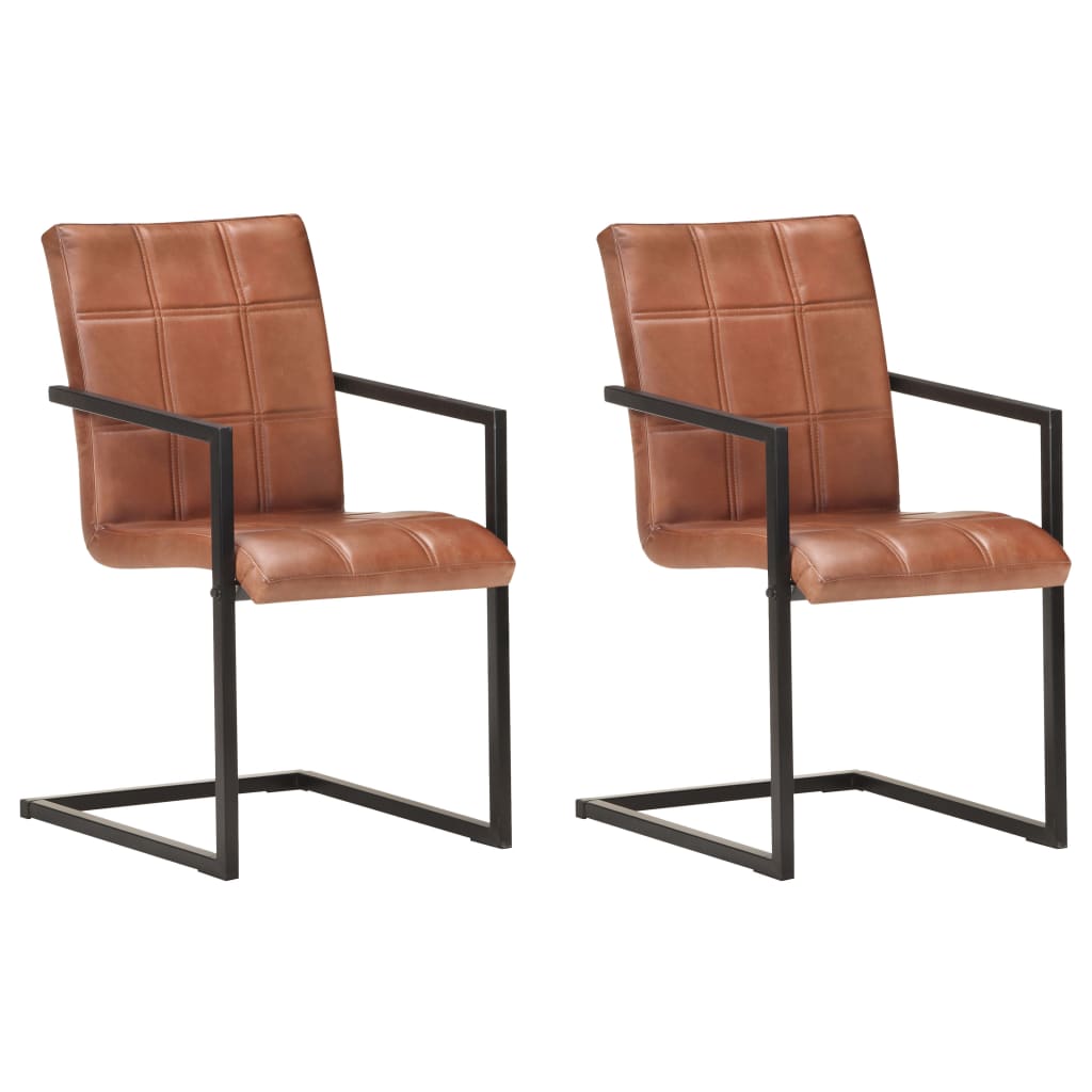 vidaXL Esszimmerstühle 2 Stk. Braun Echtleder