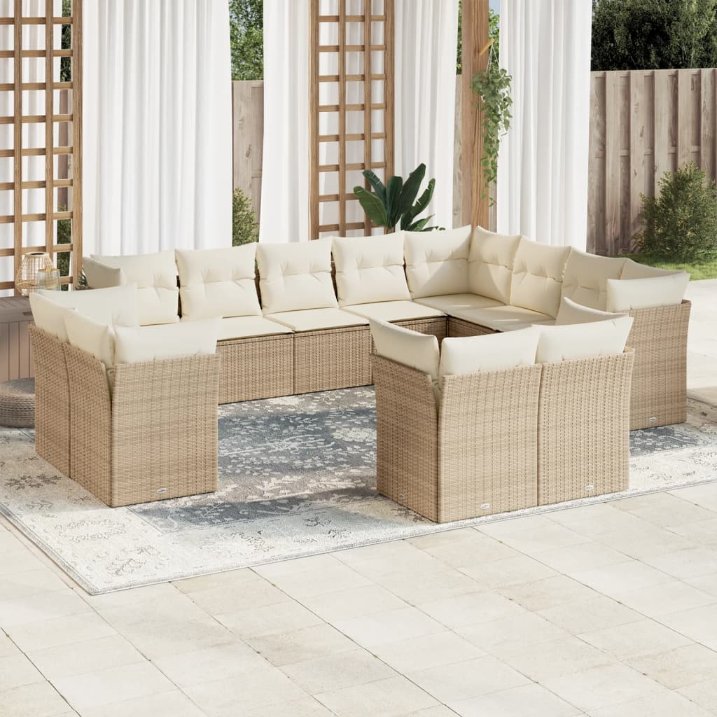 vidaXL 12-tlg. Garten-Sofagarnitur mit Kissen Schwarz Poly Rattan