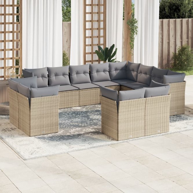 vidaXL 12-tlg. Garten-Sofagarnitur mit Kissen Schwarz Poly Rattan