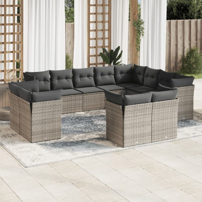 vidaXL 12-tlg. Garten-Sofagarnitur mit Kissen Schwarz Poly Rattan