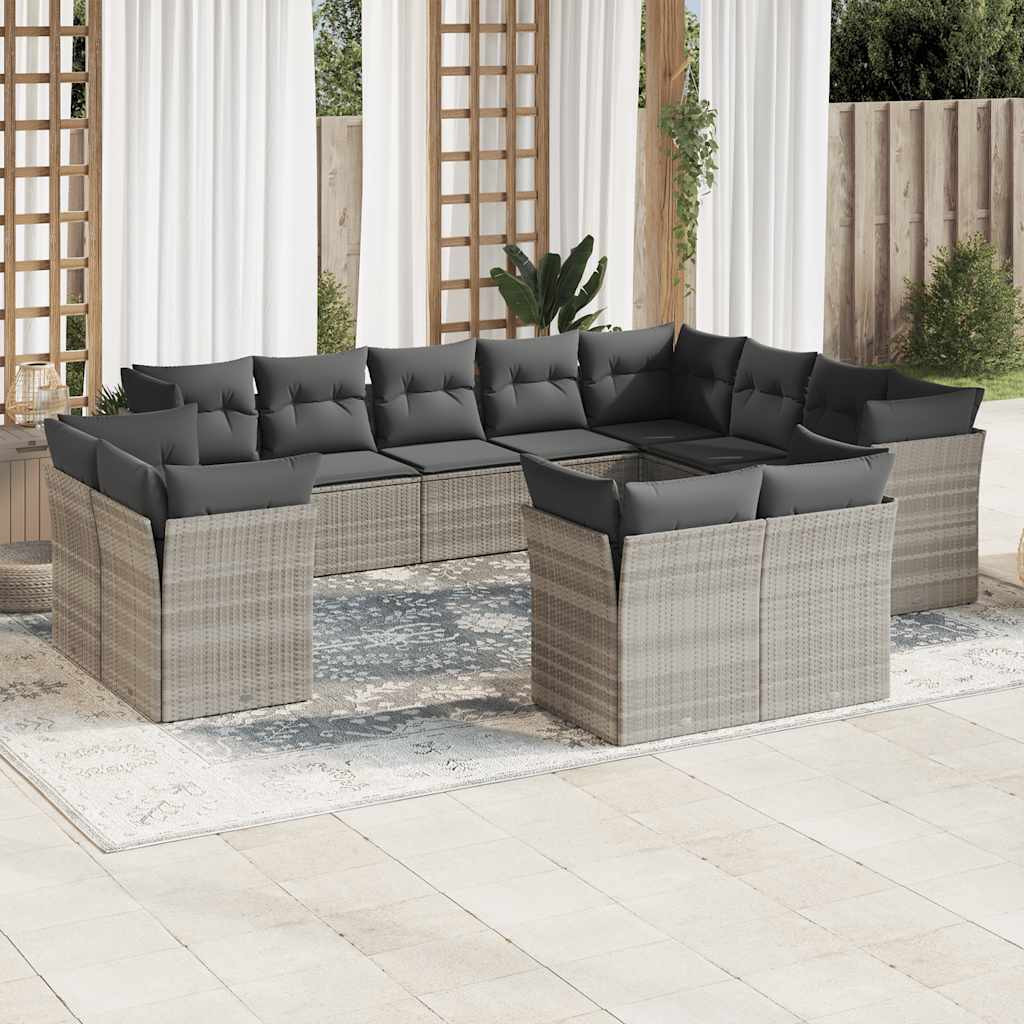 vidaXL 12-tlg. Garten-Sofagarnitur mit Kissen Schwarz Poly Rattan