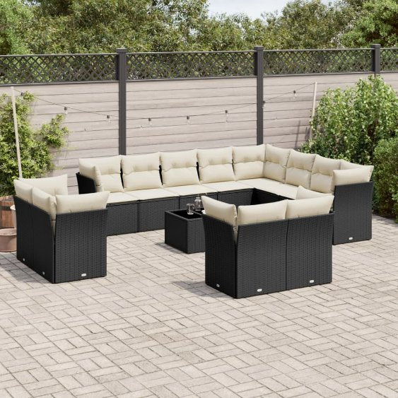 vidaXL 12-tlg. Garten-Sofagarnitur mit Kissen Schwarz Poly Rattan