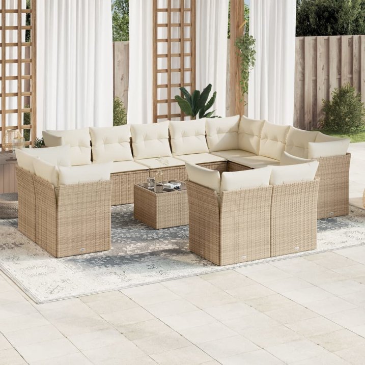 vidaXL 12-tlg. Garten-Sofagarnitur mit Kissen Schwarz Poly Rattan
