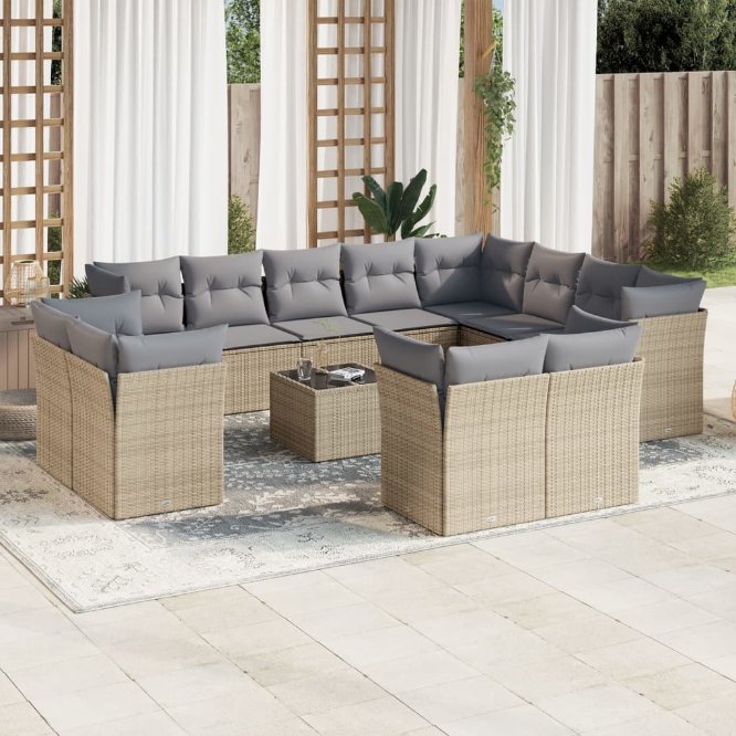 vidaXL 12-tlg. Garten-Sofagarnitur mit Kissen Schwarz Poly Rattan