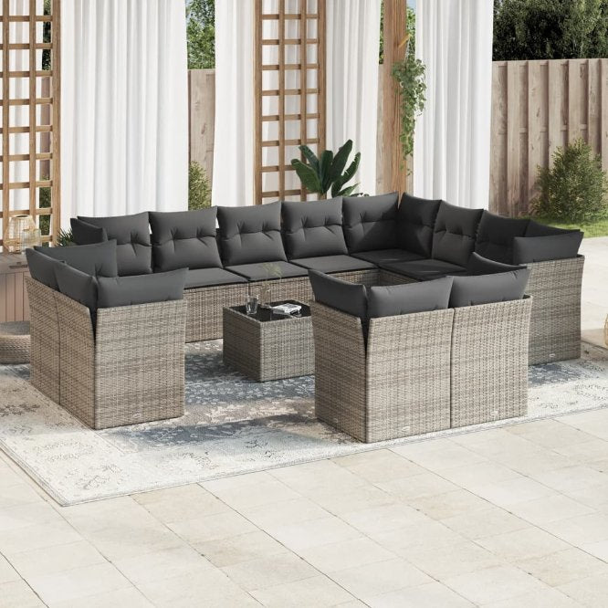 vidaXL 12-tlg. Garten-Sofagarnitur mit Kissen Schwarz Poly Rattan