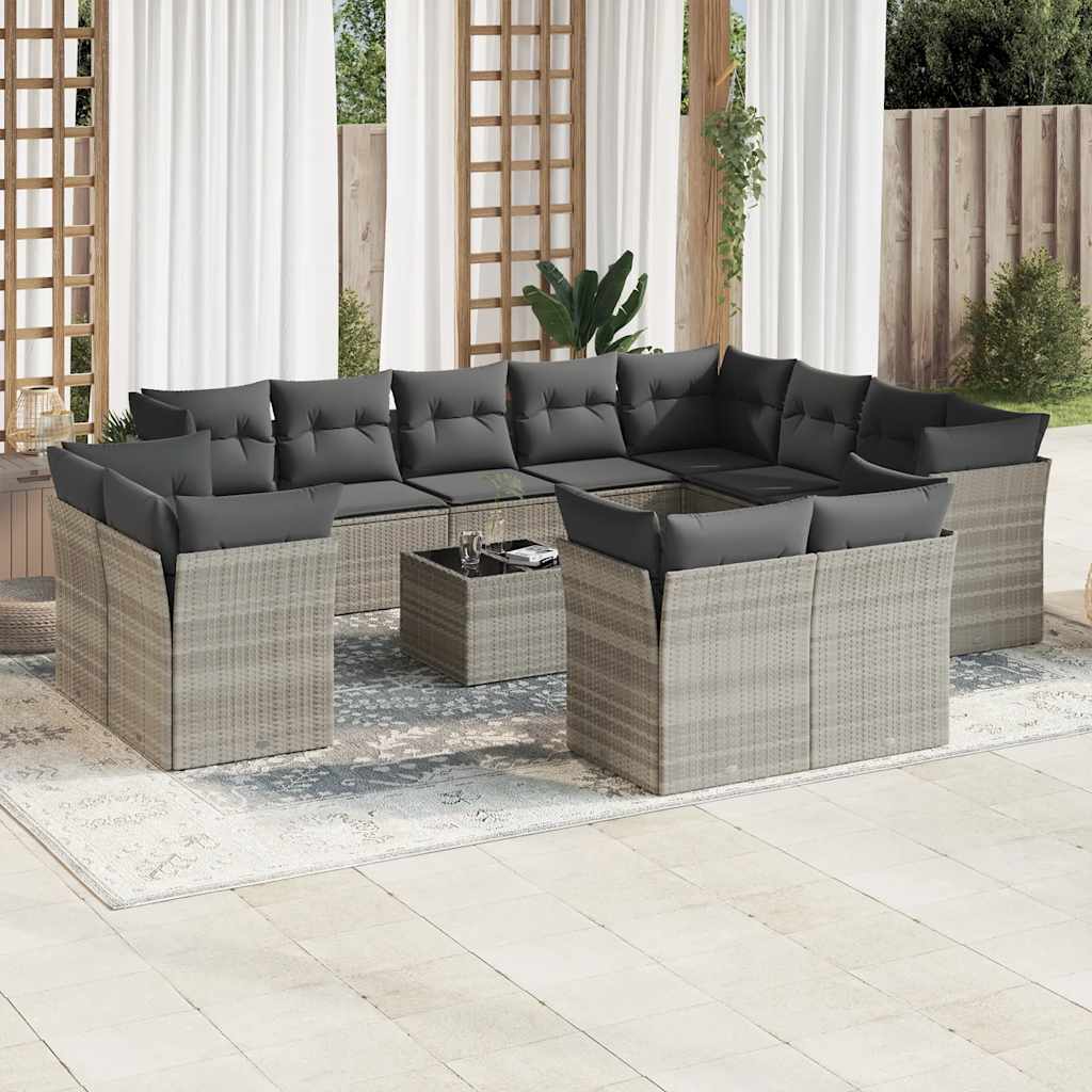 vidaXL 12-tlg. Garten-Sofagarnitur mit Kissen Schwarz Poly Rattan