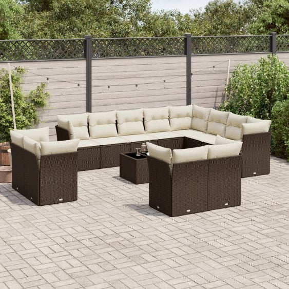 vidaXL 12-tlg. Garten-Sofagarnitur mit Kissen Schwarz Poly Rattan