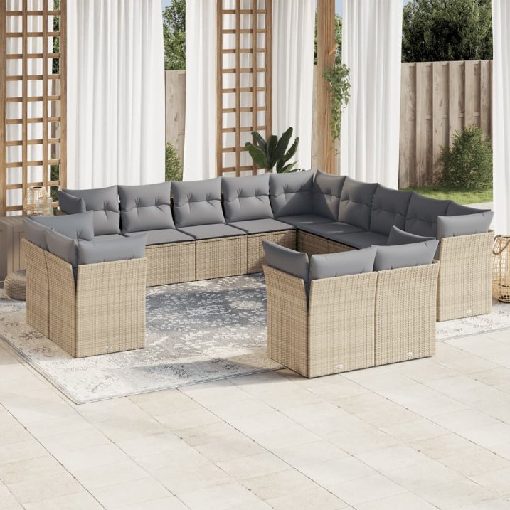 13-tlg. Garten-Sofagarnitur mit Kissen Schwarz Poly Rattan