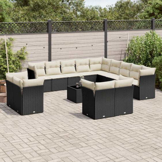 13-tlg. Garten-Sofagarnitur mit Kissen Schwarz Poly Rattan