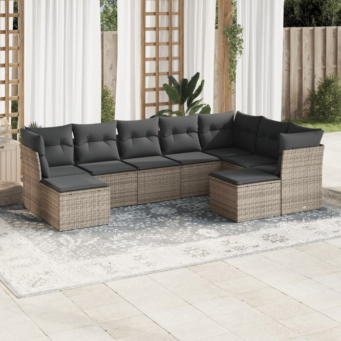 9-tlg. Garten-Sofagarnitur mit Kissen Schwarz Poly Rattan