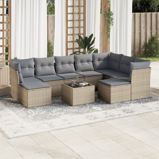 9-tlg. Garten-Sofagarnitur mit Kissen Schwarz Poly Rattan