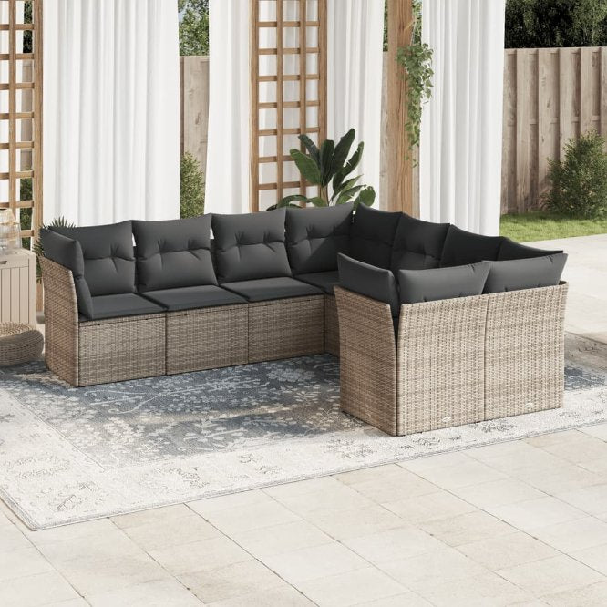 8-tlg. Garten-Sofagarnitur mit Kissen Schwarz Poly Rattan