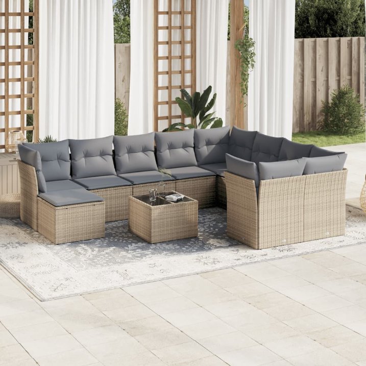 vidaXL 11-tlg. Garten-Sofagarnitur mit Kissen Schwarz Poly Rattan