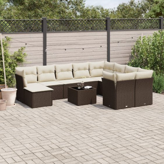 vidaXL 11-tlg. Garten-Sofagarnitur mit Kissen Schwarz Poly Rattan