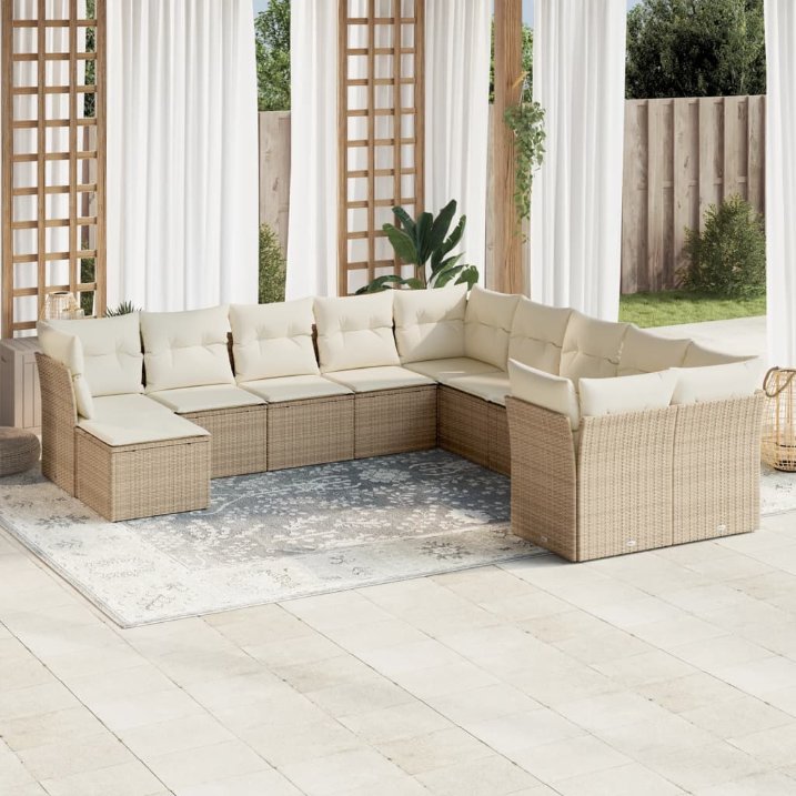 vidaXL 11-tlg. Garten-Sofagarnitur mit Kissen Schwarz Poly Rattan